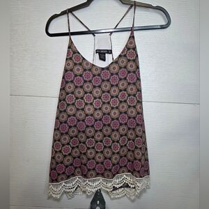 Miss Chievous Pink and Brown Patterned Camisole with Lace Trim